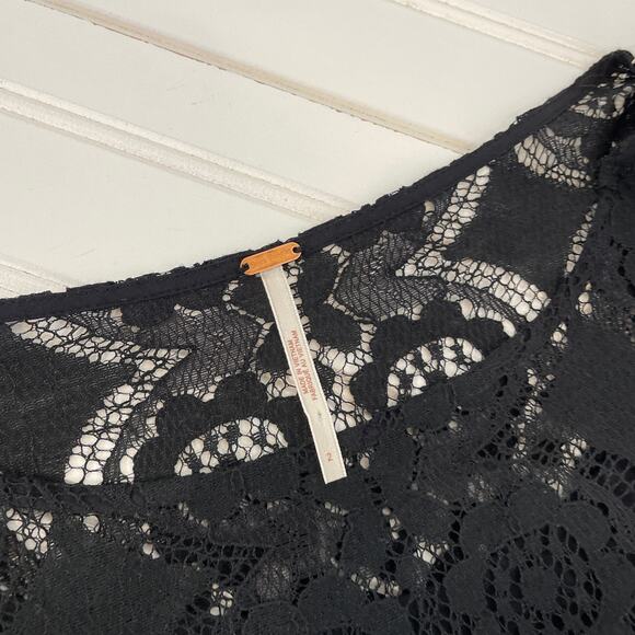 Free People Women’s Walking To The Sun Lace Dress Black Mini 3/4 Sleeve Size 2 - Picture 6 of 7